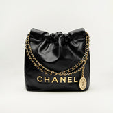 Chanel Women's Solid Color Logo Drawstring Closure Chain Shoulder Strap Glossy Calfskin Shoulder Crossbody Bag Bags #77727