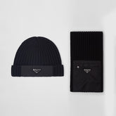 Prada Men's Winter Re-Nylon Gapbardine And Wool Cap Scarf Set Suit #97259