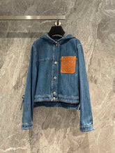L LOEWE Women's Spring and Autumn Solid Color Cowboy Hoodie Single breasted Long sleeved Jacket
