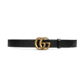 Gucci Men's and Women's Gold Double G Buckle Black Leather Belts #98791