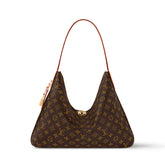 Louis Vuitton Slouchy Women's Brown Letter Logo Zipper Closure Coated Canvas Tote Shoulder Bag Bags #75135