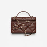 Chanel Chain Dressing Table Grained Shiny Calfskin with Gold Metal Dark Brown Fashion #332778