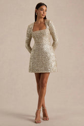 Invite | Gold Sequin Square-Neck Mini Dress