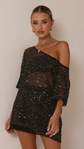 Zinnie Sequins Off Shoulder Top - Black