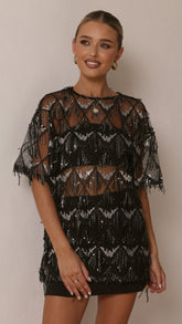 Lira Sequin Tee - Black