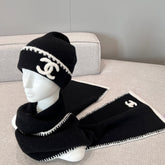 Chanel Women's Classic Black And White LOGO Wool Scarf Cold Hat #328249