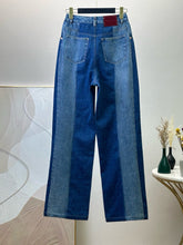 L Women's Spring/Summer Retro Color Block Straight Leg Casual Denim Pants