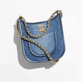 Chanel Denim Hobo Bags Stylish Metal Chain Accents Patchwork Denim Logo Crossbody Elegant And Fashionable Vacation Bag #195813