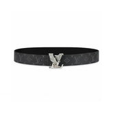 Louis Vuitton Dove Black Leather Double-Sided Printed Belt #21775