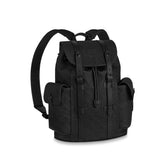 Louis Vuitton CHRISTOPHER Men's Black Dark Logo Printed Drawstring Flap Closure Cowhide Leather Backpack Shoulder Bag Bags #75563
