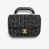 Chanel Black Gold Tweed Handle Flap Clutch Bags Small Size Fashionable Versatile Evening Bag Luxurious Women's Handbag #82444A