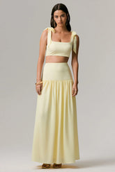 Reminiscent | Lemon Ruched Maxi Skirt