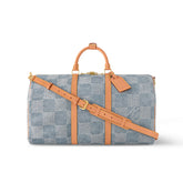 Louis Vuitton Keepall Bandoulière 50 Men's and Women's Detachable Adjustable Shoulder Strap Zipper Closure Denim Step Shoulder Tote Travel Bag Bags #76823