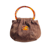 CHANEL 26C Women's Tortoiseshell Acrylic Handbag with Gold Metallic Ingot Design and Suede Finish #83224A