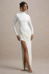 Victoria | White Long-Sleeve Maxi Dress With Wrap Skirt