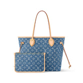 Louis Vuitton Neverfull Women's Letter Print Blue Denim Tote Shoulder Bag Bags #77377