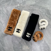 Chanel Women's Winter Reversible Shearling Sheep Leather Scarf Earmuffs #97346