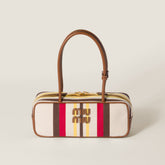 MiuMiu Beau Women's Embroidered Logo Print Striped Canvas And Calfskin Handbag Shoulder Bag Bags #77932