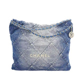 Chanel Women's Small Checkered Large Capacity Chain Denim Shoulder Bag Washed Denim Blue Medium Tote Bag Bags AS3260-B10439-NM981 #81555