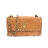 Chanel Vintage CF Women's Solid Color Cowhide Embossed Print Woven Shoulder Crossbody Bag Bags #75198