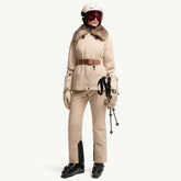 Moncler Light Beige Vizelles Shearling-Trimmed Ski Jacket Short Down Jackets Pants #337131
