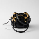 Prada Dangle Women's Black Letter Print Zipper Closure Cowhide Leather Mini Shoulder Bag Bags #75499