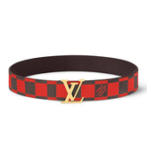 Louis Vuitton Men's Color Checkered Letter Logo Brown Leather Belt Accessory #71274