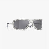 Chanel Men's and Women's Gemstone-Embellished Rectangular Sunglasses Full-Frame Sunglasses with Solid Color Frames Casual and Fashionable Eyewear Accessories #81744