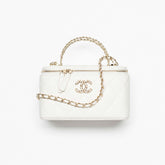 CHANEL Long Vanity With Chain Grained Shiny Calfskin Gold-tone Metal White #383847