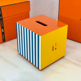 Hermes Classic Fashion Color Blocked Square Tissue Box With Carved Herringbone Pattern Household items #78973