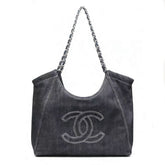 Chanel Women's Spring/summe Vintage Denim Shopping Tote Bag Deep Blue Chain Large Capacity Bag With Elegant Leisure And Vacation Beach Accessories #82668A