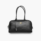 CHANEL Large Bowling Bag Calfskin Gold-tone Metal Black #383866