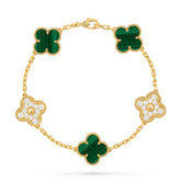 Van Cleef Arpels Vintage_alhambra Bracelet 5 Four-leaf Lucky Pattern 18k Gold Malachite Diamond #387085