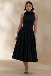 Exclusivity | Black High-Neck Midi Dress