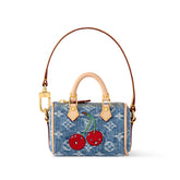 Louis Vuitton LV x TM Micro Speedy Denim Cerise Women's Blue Denim Fabric Cherry Pattern Mini Bag Bags #77583