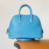 HERMES Bolide 1923 Silver Buckle Evercolor Calfskin Bowling Bag. Mini Handbag. Shoulder Bag. Crossbody Bag. Women's Style. D2 NEW BLEU JEAN #83225A