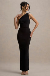 Venetia | Black One-Shoulder Tie-Back Maxi Dress