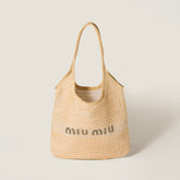 MiuMiu IVY Raffia Women's Solid Color Linen Woven Mesh Letter Print Shopping Bag Shoulder Bags #77355
