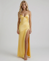 Adriana Satin Slip Maxi Dress - Yellow