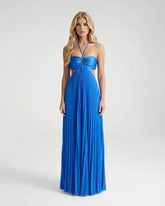 Aurora Pleated Cutout Maxi Dress - Blue