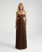 Aurora Pleated Cutout Maxi Dress - Brown