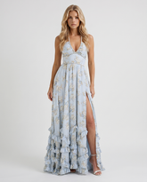 Bianca Ruffle Maxi Dress - Sky Blue