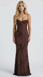 Celestina Floral Maxi Dress - Brown