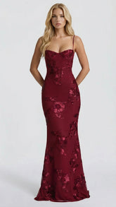 Celestina Floral Maxi Dress - Burgundy