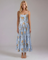 Cielle Floral Midi Dress - Vintage Blue