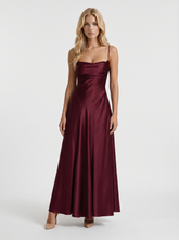 Eloise Cowl Neck Satin Maxi Dress - Cherry Lacquer