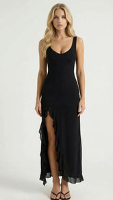 Emily Ruffle Maxi Dress - Black