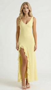 Emily Ruffle Maxi Dress - Yellow
