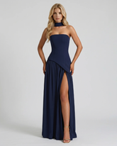 Genevieve Strapless Asymmetric Maxi Dress - Dark Blue