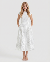 Greer Polka Dot Midi Dress - White